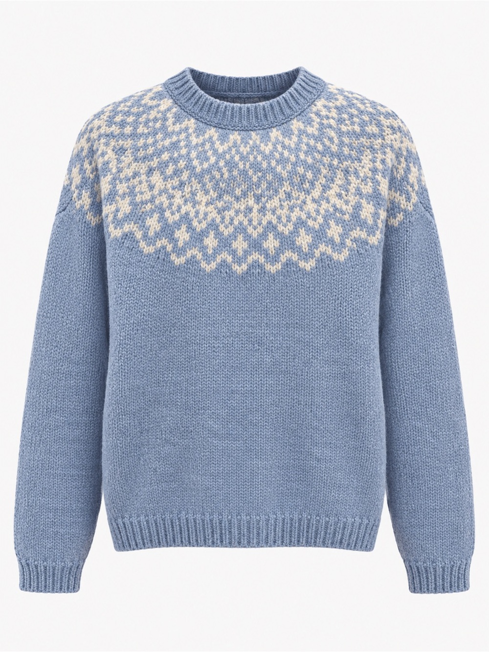 Sonoma Light Blue & Cream Fair Isle Crewneck Wool Sweater